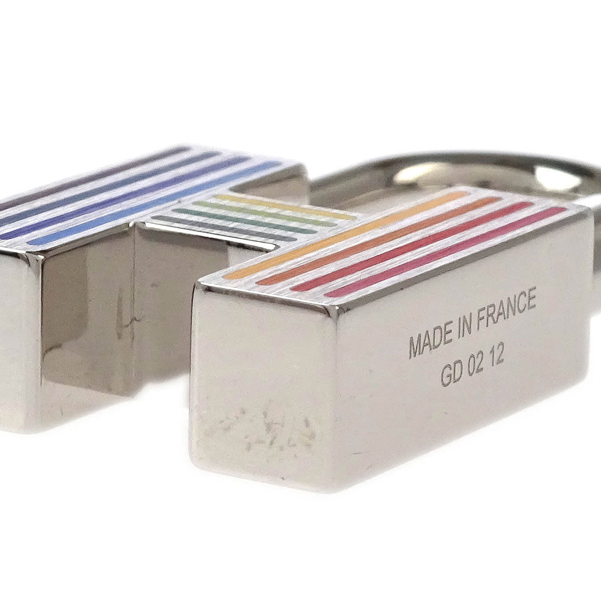 Hermes Quizz Rainbow Cadena Key Ring Silver Small Good