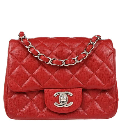 Chanel 2018-2019 Red Caviar Mini Classic Square Flap Bag