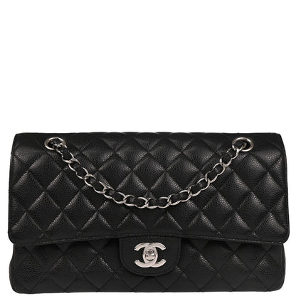 Chanel 2017-2018 Black Caviar Medium Classic Double Flap Shoulder Bag