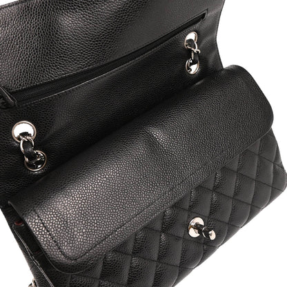 Chanel 2017-2018 Black Caviar Medium Classic Double Flap Shoulder Bag
