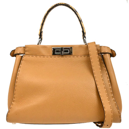 Fendi * Beige Leather Peekaboo 2way Shoulder Handbag