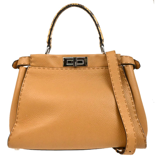 Fendi * Beige Leather Peekaboo 2way Shoulder Handbag