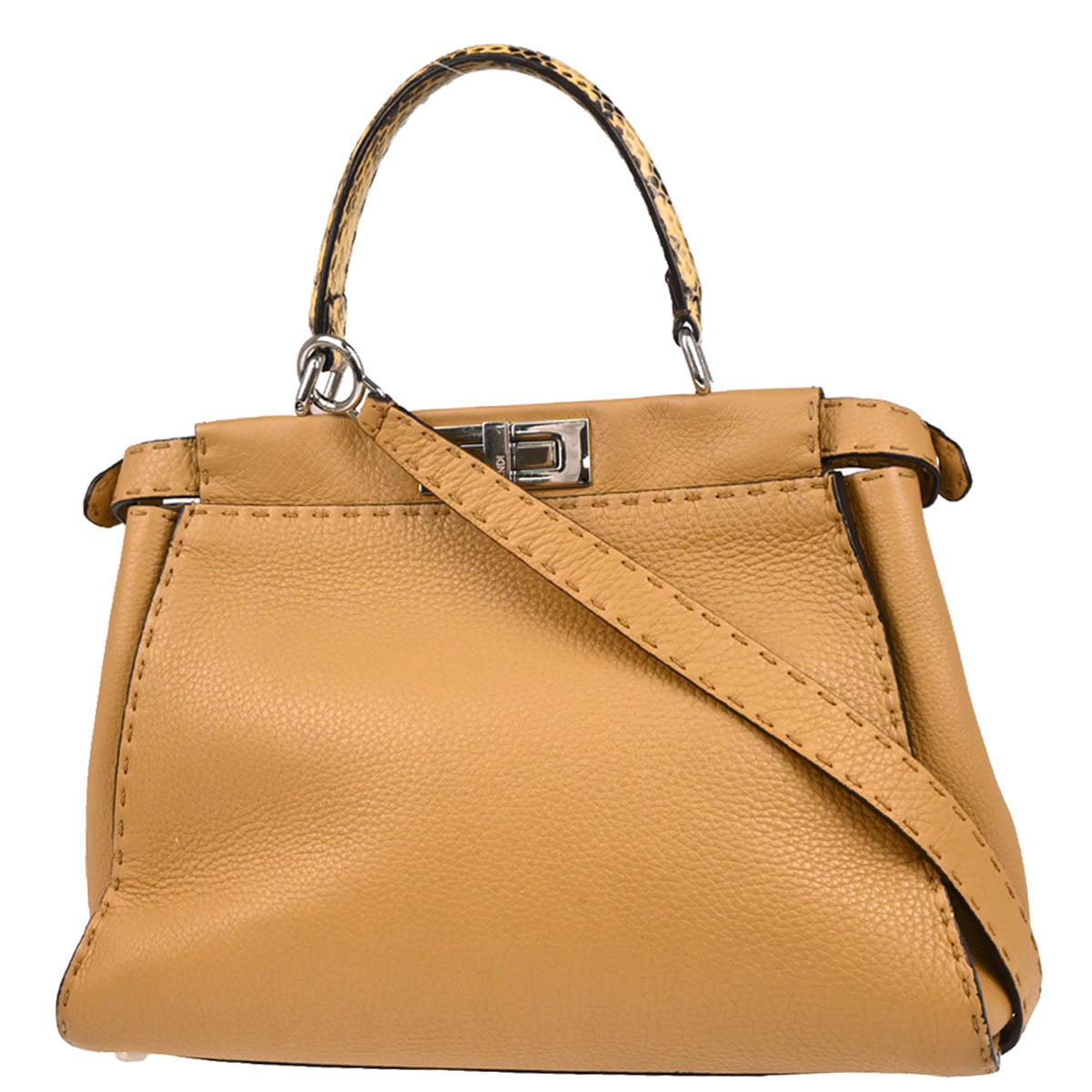 Fendi * Beige Leather Peekaboo 2way Shoulder Handbag