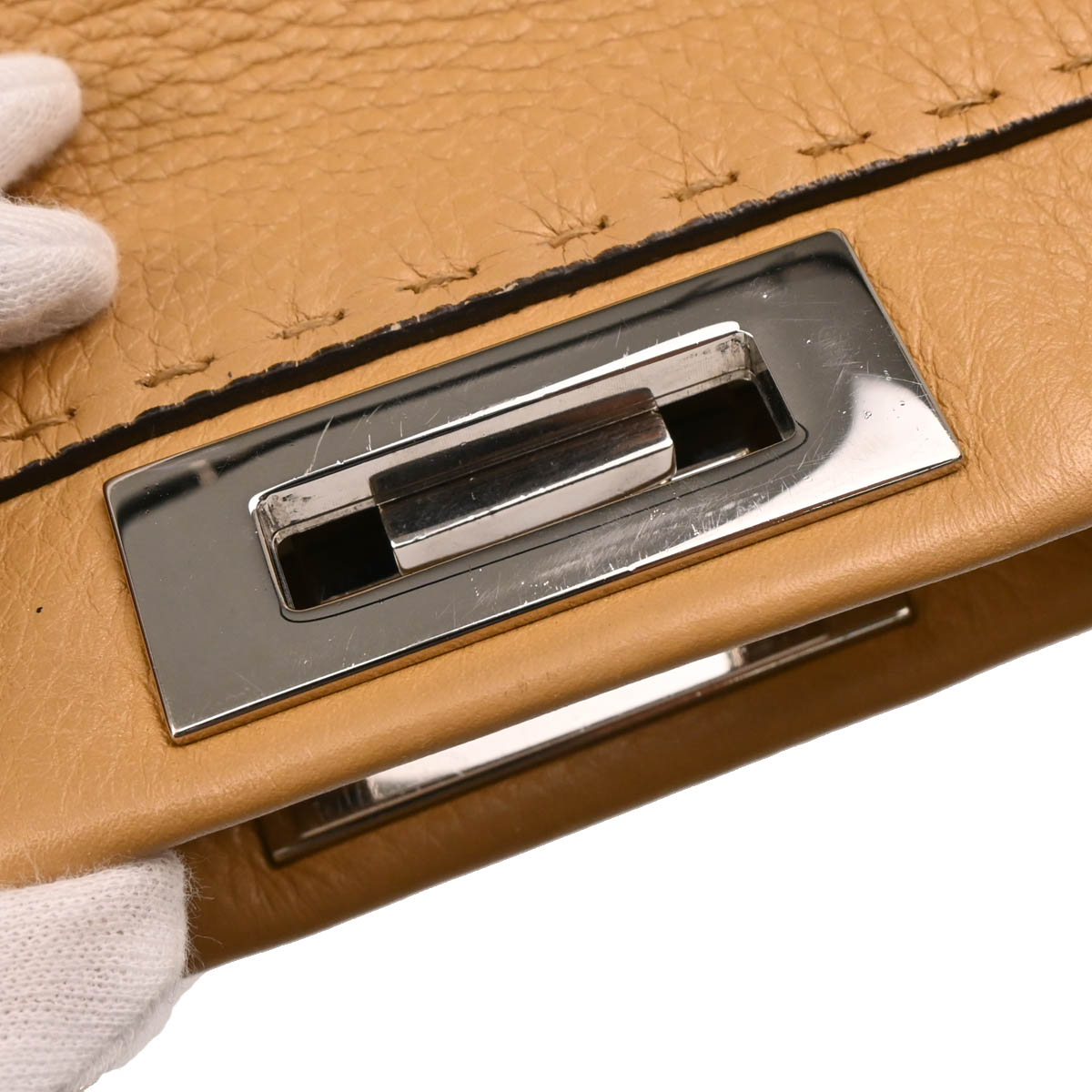 Fendi * Beige Leather Peekaboo 2way Shoulder Handbag