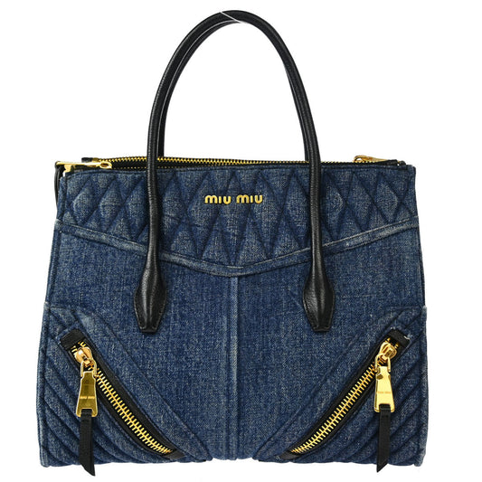 Miu Miu Blue Denim Biker Handbag