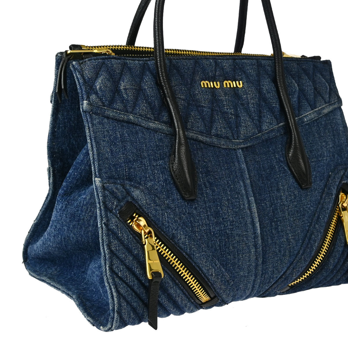 あ*き様 Miu Miu ピコレボルセ ハンドバッグ カメオ Miu Miu Blue Denim Biker Handbag – AMORE Vintage Tokyo