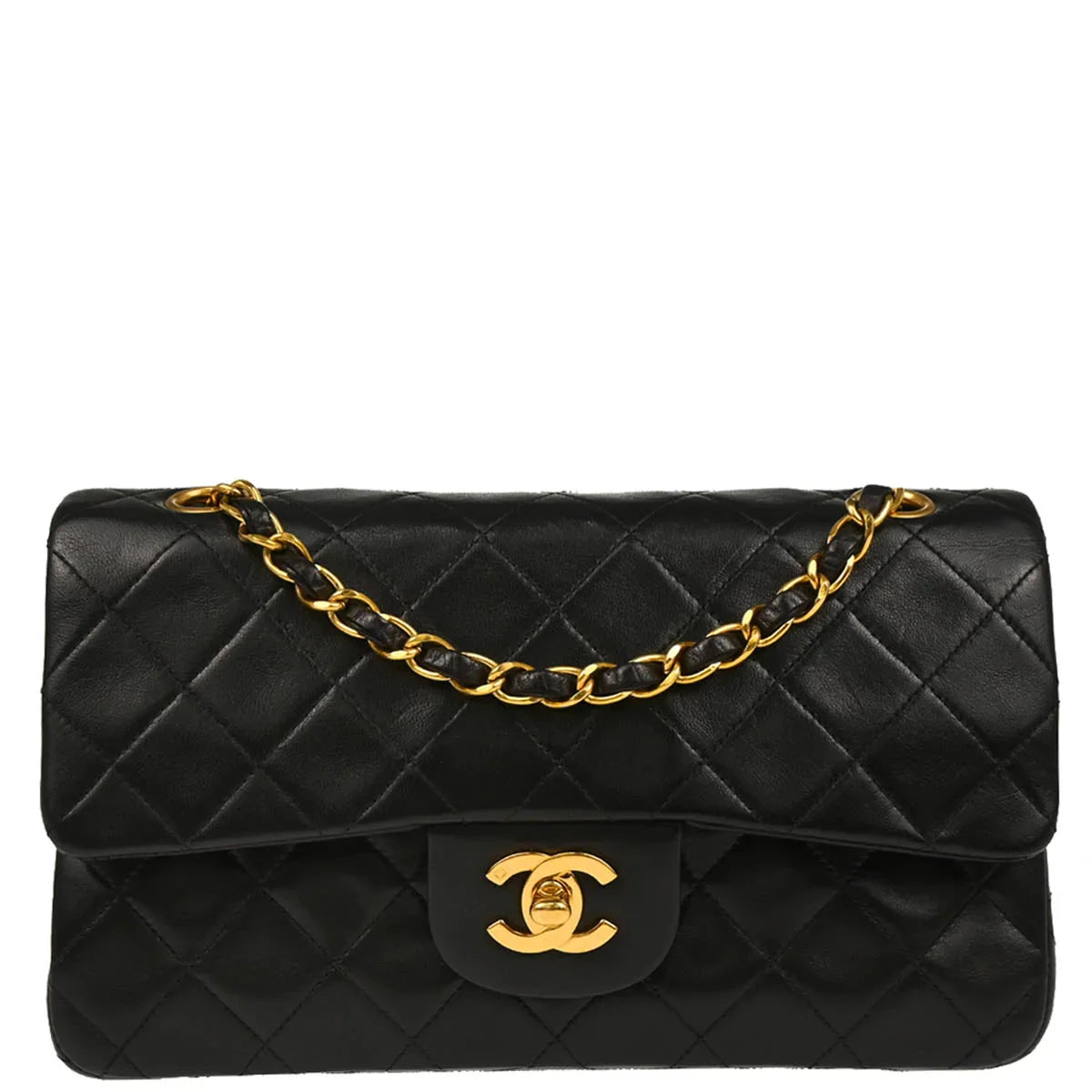 Chanel 1994-1996 Black Lambskin Small Classic Double Flap Shoulder Bag