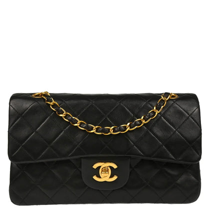 Chanel 1994-1996 Black Lambskin Small Classic Double Flap Shoulder Bag
