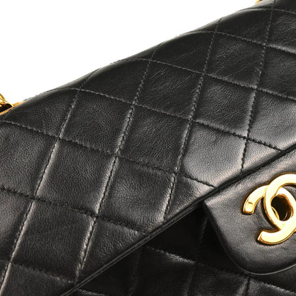 Chanel 1994-1996 Black Lambskin Small Classic Double Flap Shoulder Bag