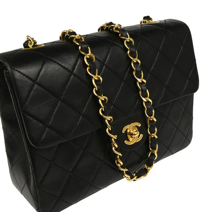 Chanel 1989-1991 Black Lambskin Classic Square Flap Shoulder Bag