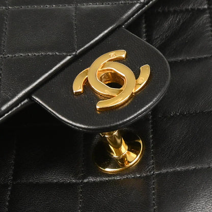 Chanel 1989-1991 Black Lambskin Classic Square Flap Shoulder Bag