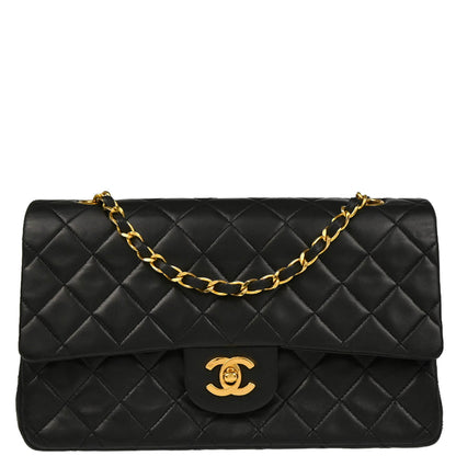 Chanel 1989-1991 Black Lambskin Medium Classic Double Flap Shoulder Bag