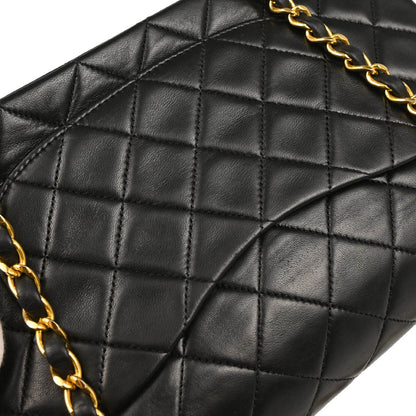 Chanel 1989-1991 Black Lambskin Medium Classic Double Flap Shoulder Bag