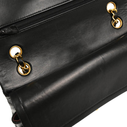 Chanel 1989-1991 Black Lambskin Medium Classic Double Flap Shoulder Bag
