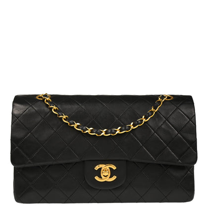 Chanel 1989-1991 Black Lambskin Medium Classic Double Flap Shoulder Bag