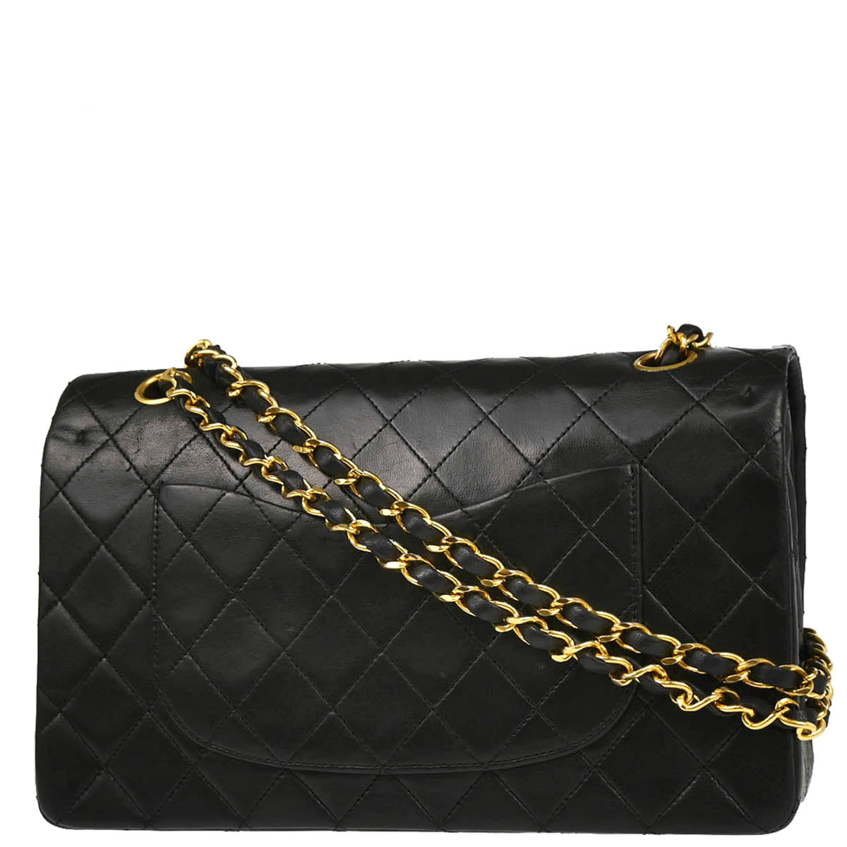 Chanel 1989-1991 Black Lambskin Medium Classic Double Flap Shoulder Bag