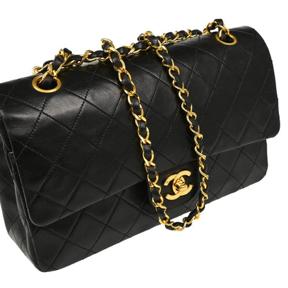 Chanel 1989-1991 Black Lambskin Medium Classic Double Flap Shoulder Bag