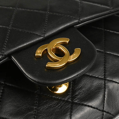 Chanel 1989-1991 Black Lambskin Medium Classic Double Flap Shoulder Bag