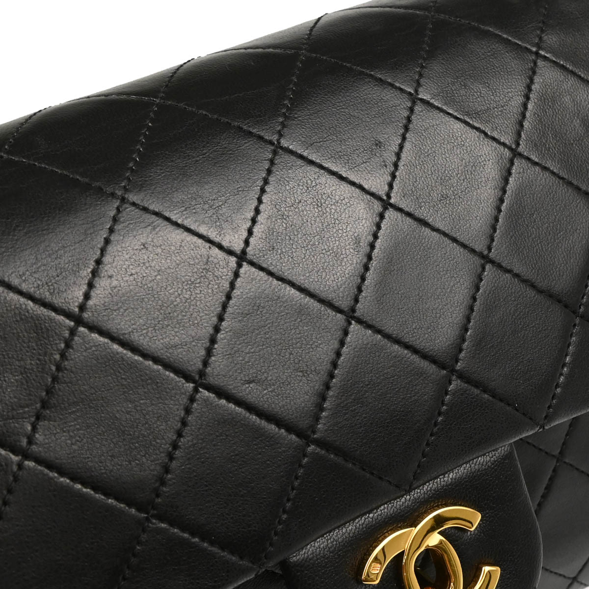 Chanel 1989-1991 Black Lambskin Medium Classic Double Flap Shoulder Bag