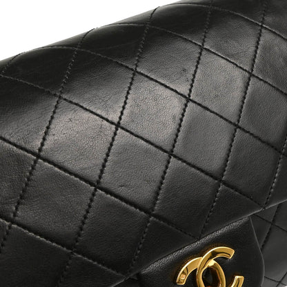 Chanel 1989-1991 Black Lambskin Medium Classic Double Flap Shoulder Bag