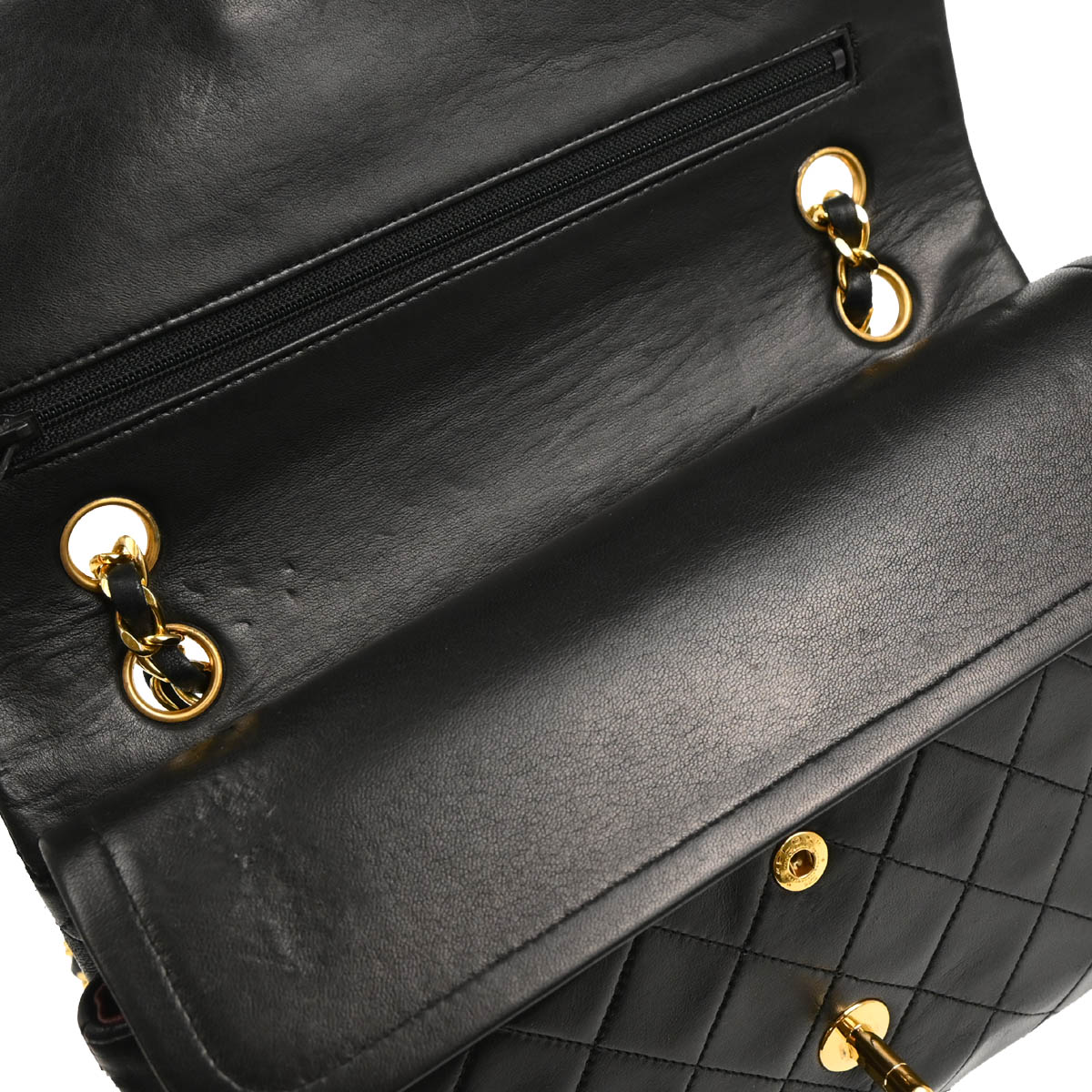 Chanel 1989-1991 Black Lambskin Medium Classic Double Flap Shoulder Bag