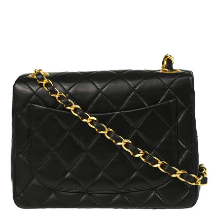 Chanel 1986-1988 Black Lambskin Mini Classic Square Flap Shoulder Bag