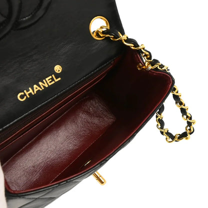 Chanel 1986-1988 Black Lambskin Mini Classic Square Flap Shoulder Bag