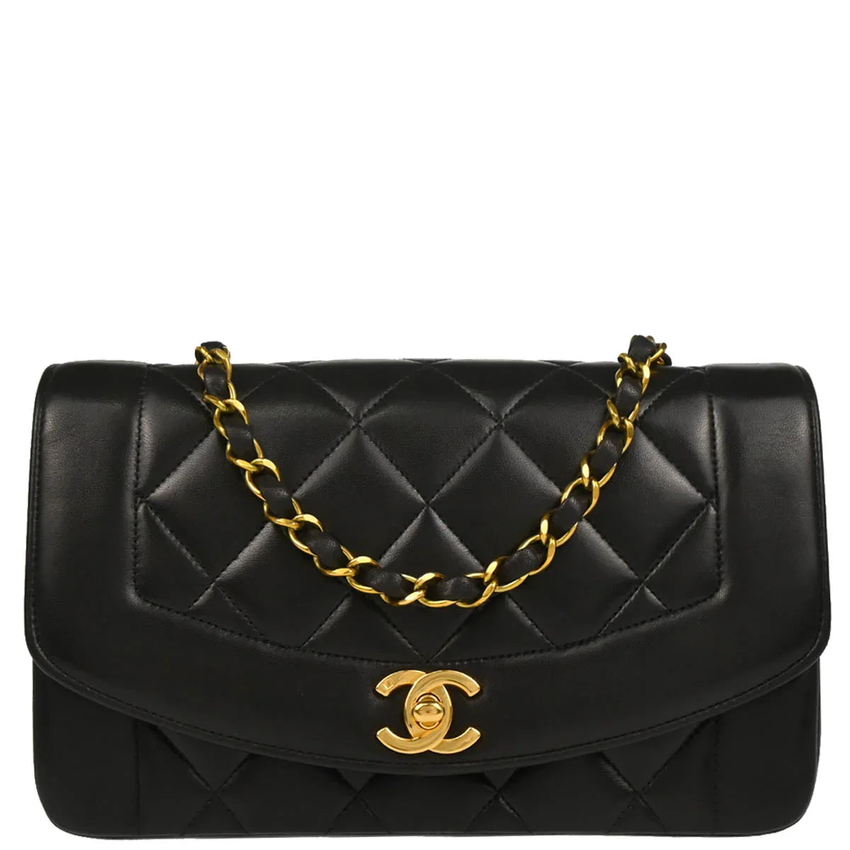 Chanel 1994-1996 Black Lambskin Small Diana Shoulder Bag