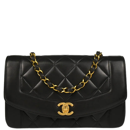 Chanel 1994-1996 Black Lambskin Small Diana Shoulder Bag