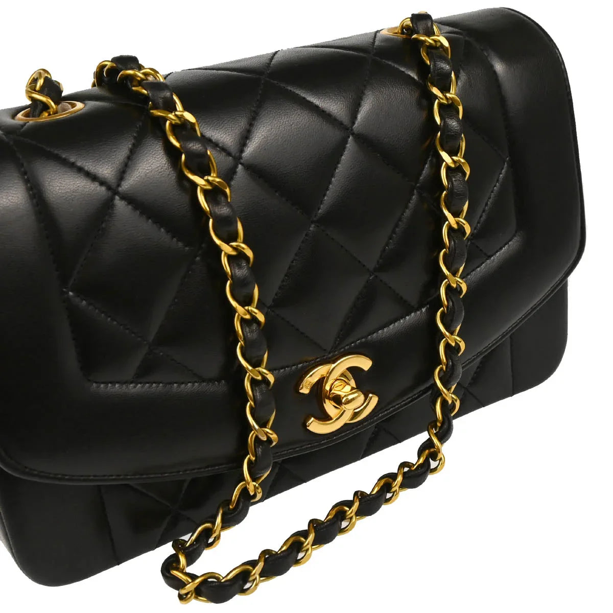 Chanel 1994-1996 Black Lambskin Small Diana Shoulder Bag