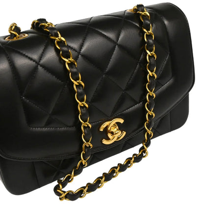 Chanel 1994-1996 Black Lambskin Small Diana Shoulder Bag