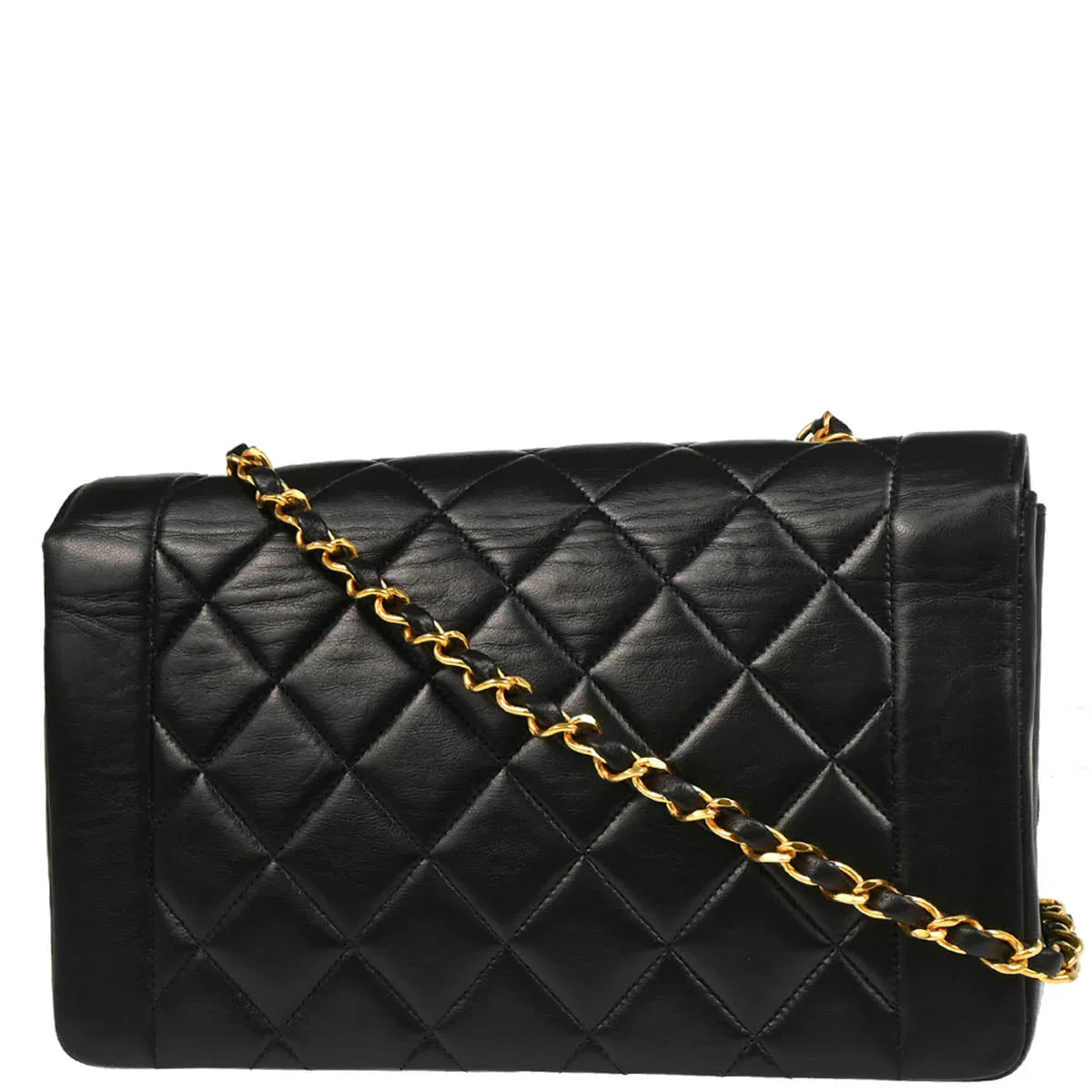 Chanel 1991-1994 Black Lambskin Medium Diana Shoulder Bag