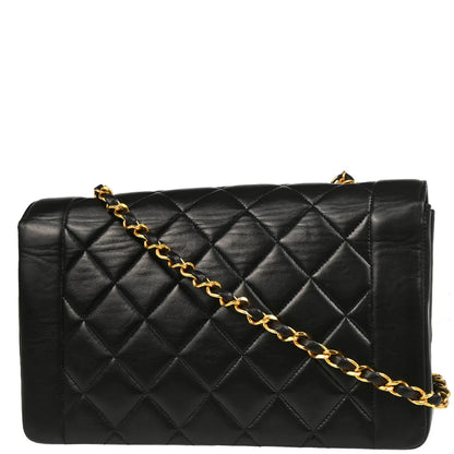 Chanel 1991-1994 Black Lambskin Medium Diana Shoulder Bag