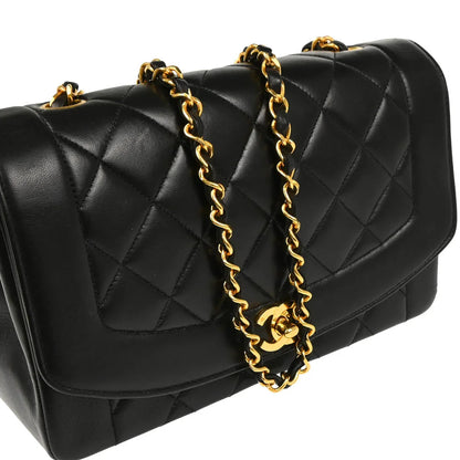Chanel 1991-1994 Black Lambskin Medium Diana Shoulder Bag
