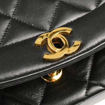 Chanel 1991-1994 Black Lambskin Medium Diana Shoulder Bag