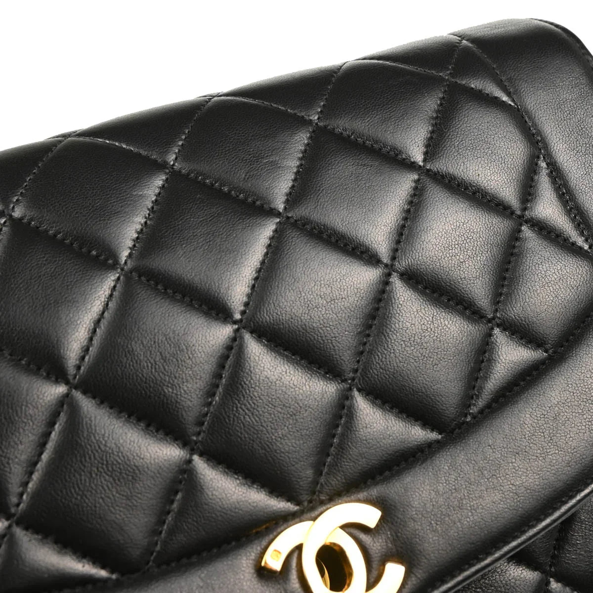 Chanel 1991-1994 Black Lambskin Medium Diana Shoulder Bag