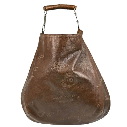Chanel 2003-2004 Brown Calfskin Graffiti Mademoiselle Hobo Handbag