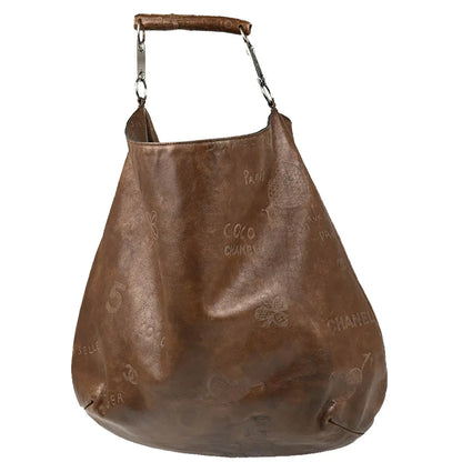 Chanel 2003-2004 Brown Calfskin Graffiti Mademoiselle Hobo Handbag