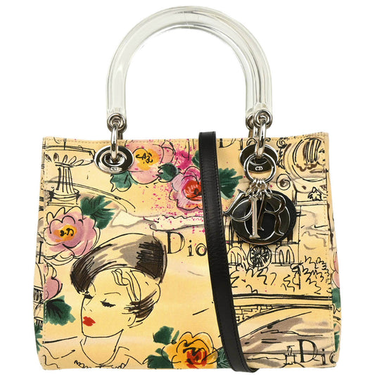 Christian Dior Beige Canvas Medium Lady Dior 2way Shoulder Handbag