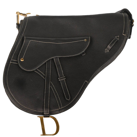 Christian Dior Black Leather Saddle Shoulder Bag