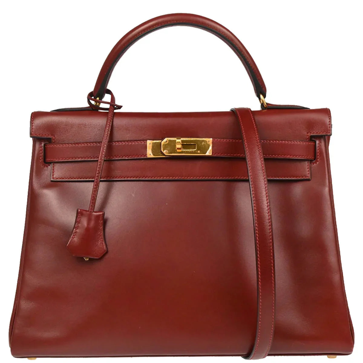Hermes 1999 Rouge H Box Calf Kelly 32 Retourne Handbag