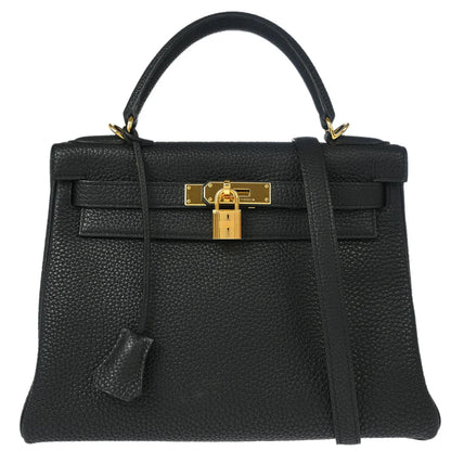 Hermes 2007 Black Togo Kelly 28 Retourne 2way Shoulder Handbag