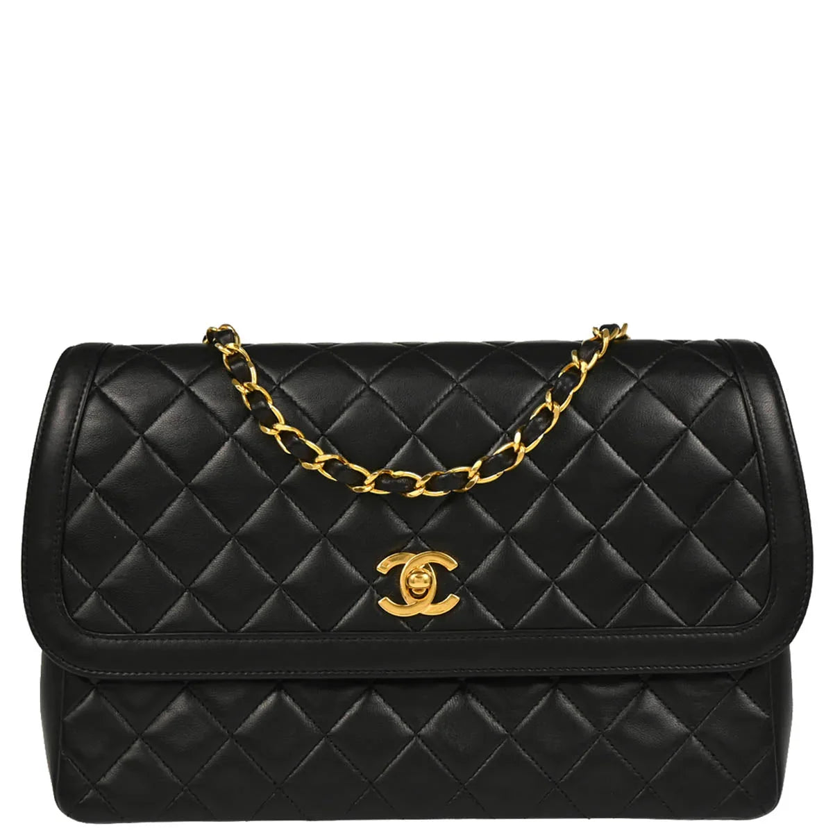 Chanel 1989-1991 Black Lambskin Shoulder Bag