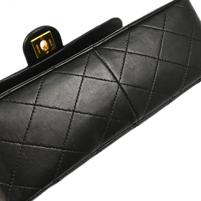 Chanel 1989-1991 Black Lambskin Classic Square Flap Shoulder Bag