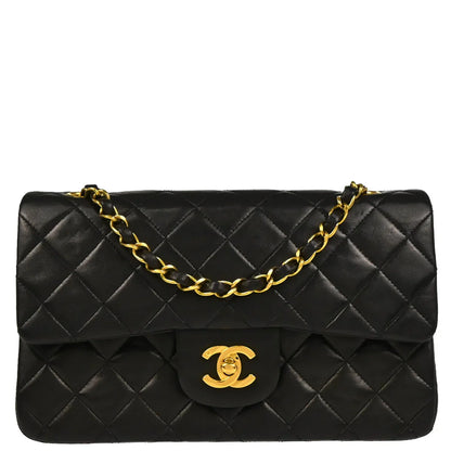 Chanel 1994-1996 Black Lambskin Small Classic Double Flap Shoulder Bag