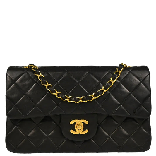 Chanel 1994-1996 Black Lambskin Small Classic Double Flap Shoulder Bag