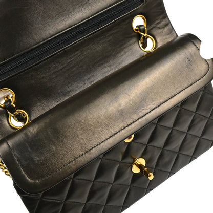 Chanel 1994-1996 Black Lambskin Small Classic Double Flap Shoulder Bag