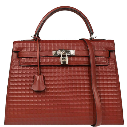 Hermes Rouge H Ever Deutch Waffle Kelly 32 Sellier 2way Shoulder Handbag