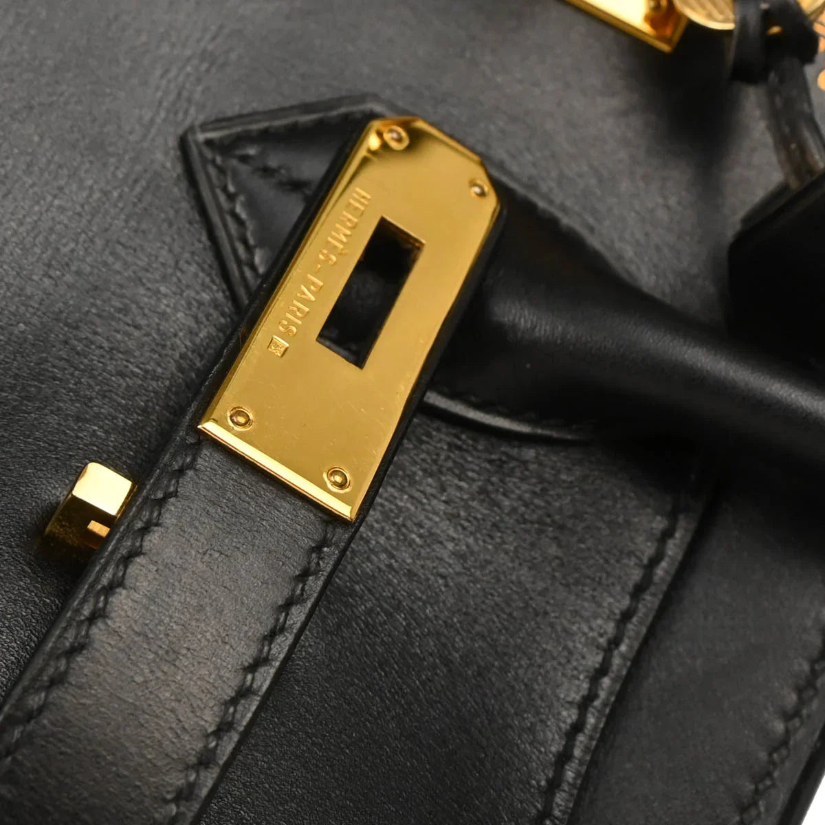 Hermes 1997 Black Box Calf Haut a Courroies 32 Handbag