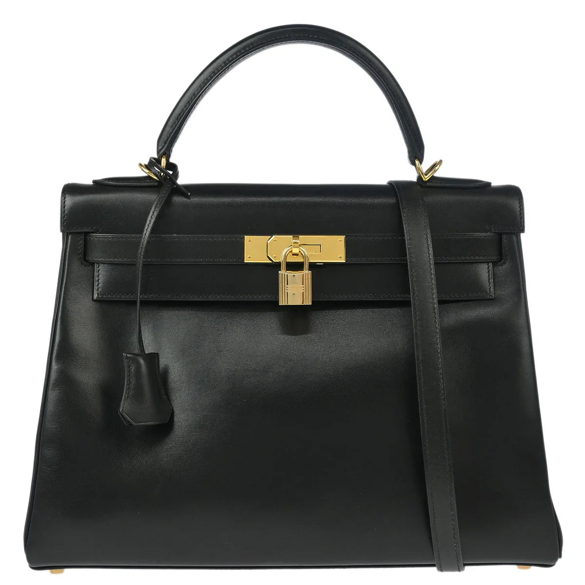 Hermes 2002 Black Box Calf Kelly 32 Retourne 2way Shoulder Handbag